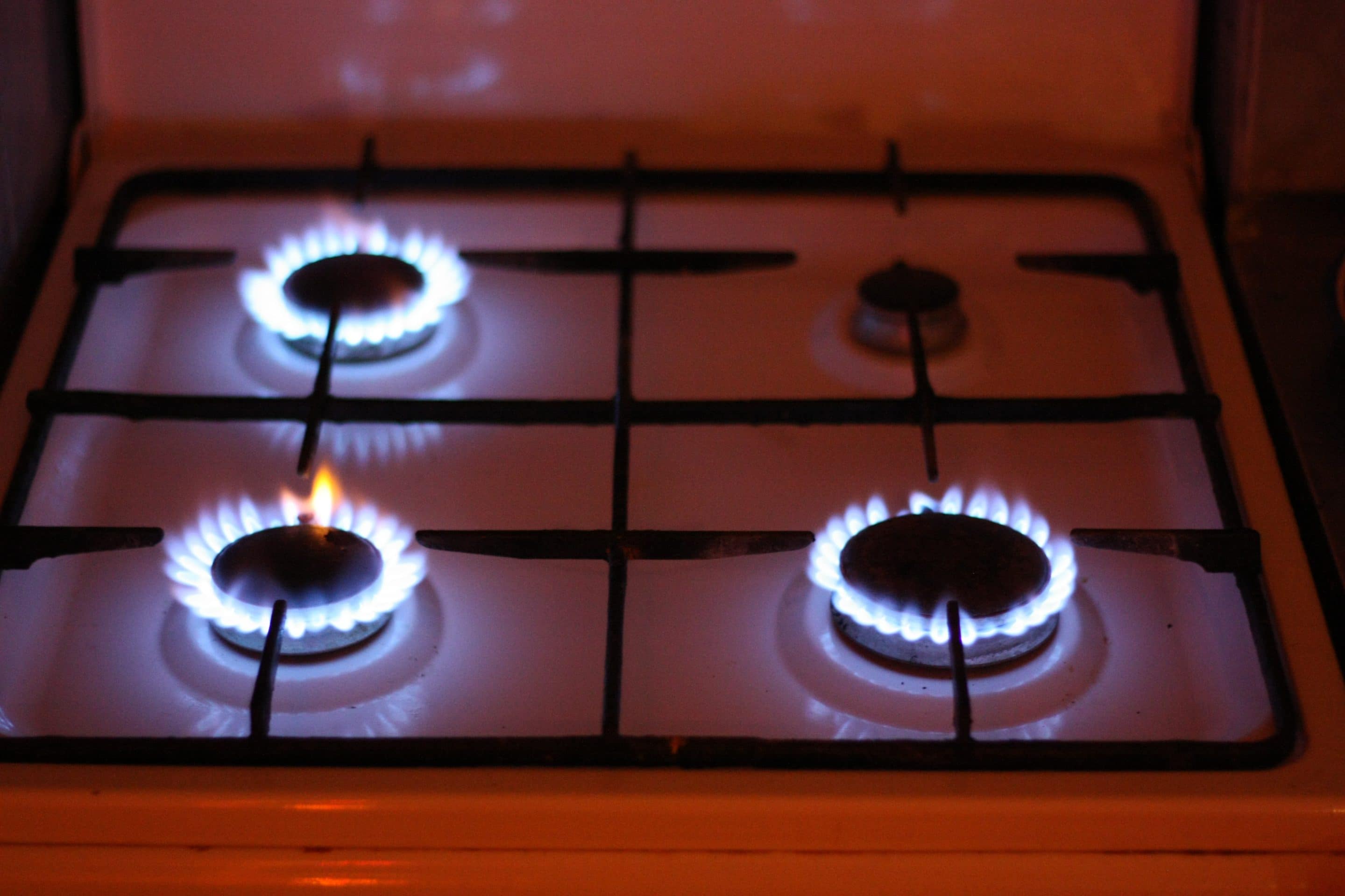 gas stove with blue flames