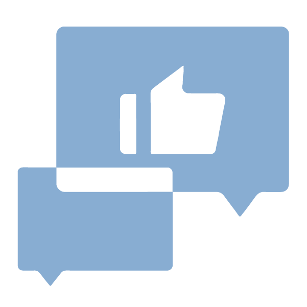Icon of a speech bubble with a thumbs up symbol inside