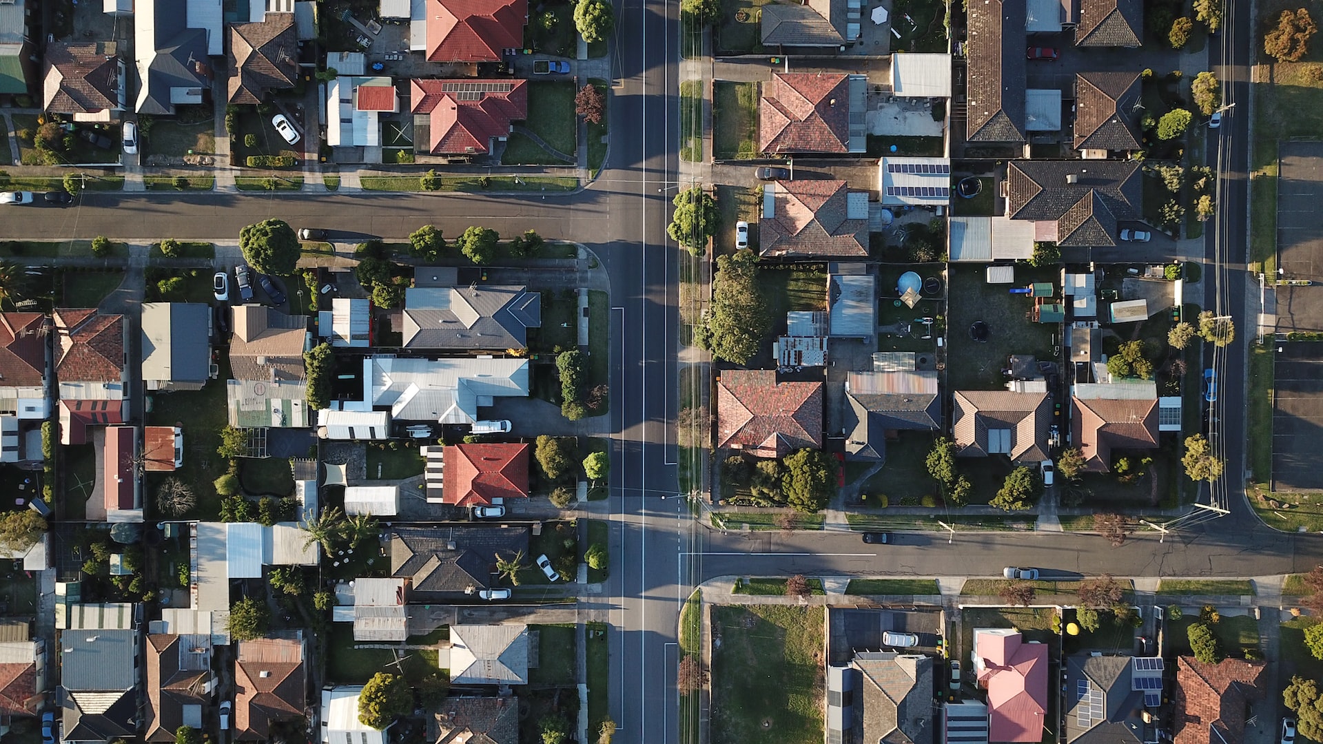 Aerial view of neighbourhood of houses in UK