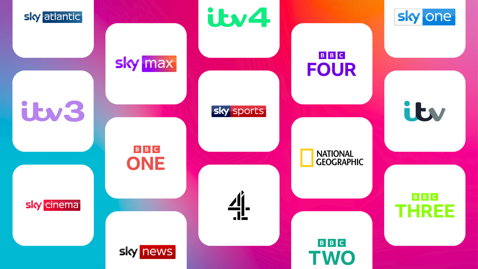 The logos of some of the channels available through Sky packs