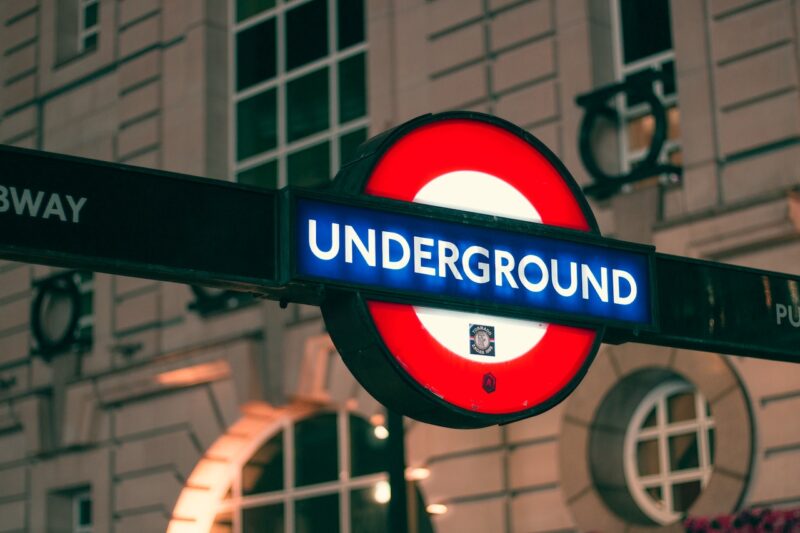 An illuminated London Underground sign
