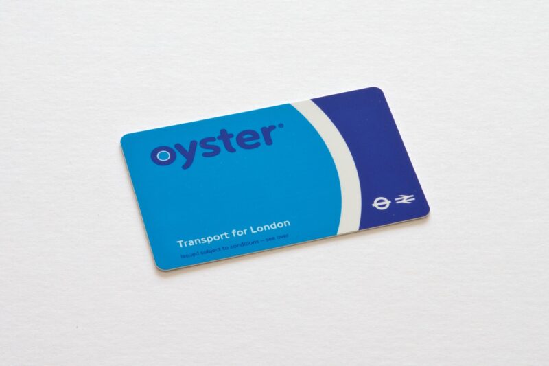 An Oyster card on a white background.