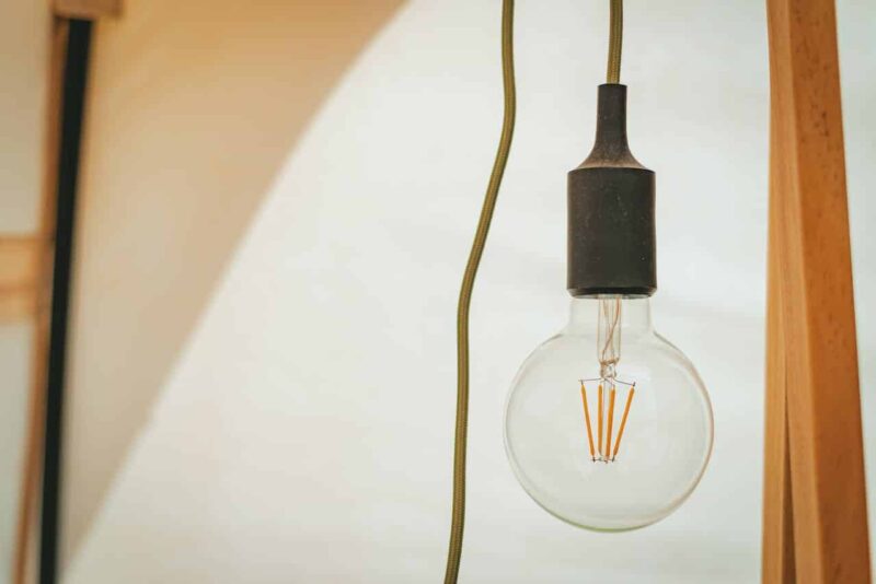 A lightbulb in front of a white wall